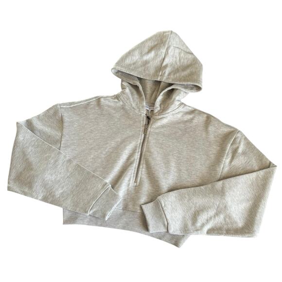 WeWoreWhat Revolve Half Zip Heather Gray Fleece Cropped Hoodie Size Medium NWT - Picture 1 of 8